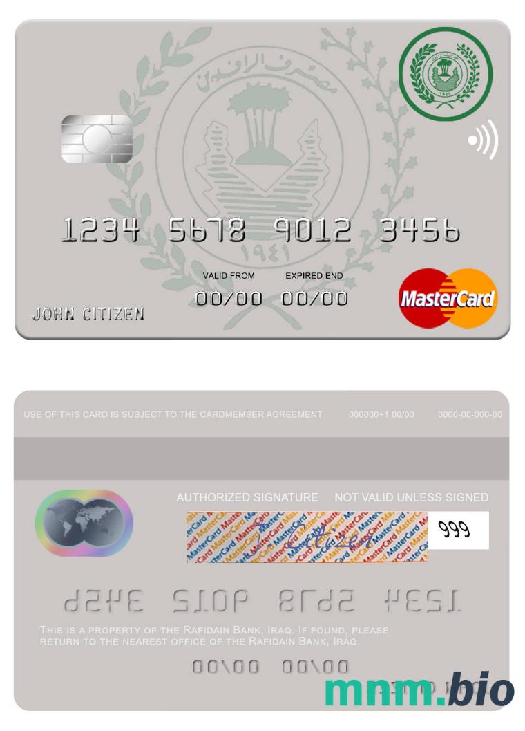 Iraq Rafidian Bank przykład karty mastercard w formacie PSD